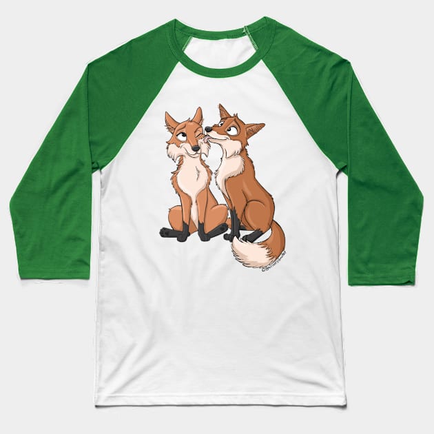 Fox Couple Baseball T-Shirt by Brittney Ann Art